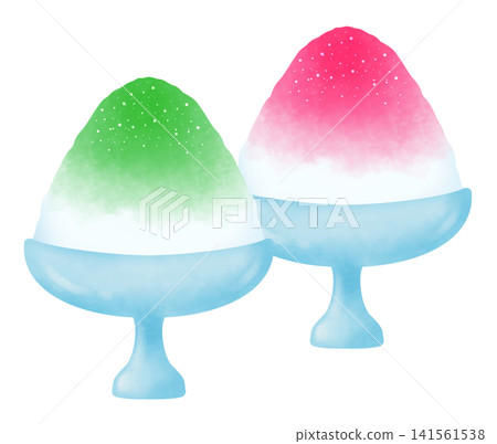 Illustrations of strawberry and melon flavored shaved ice Illustrations of strawberry and melon flavored shaved ice 141561538