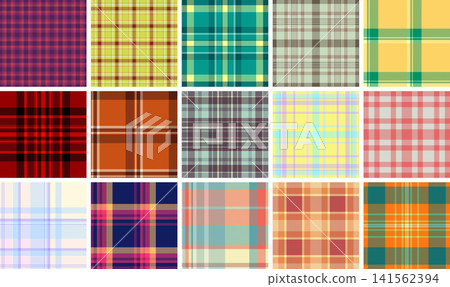 Plaid collection for seasonal branding. The pack unifies patterns across products, packaging, and social media. Vector consistency ensures harmony. 141562394
