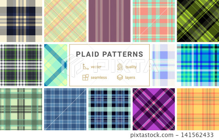 Plaid bundle for designers and textile manufacturers. Vector patterns perfect for fashion lines, industrial fabrics, home textiles, and digital presentations. Plaid bundle for designers and textile manufacturers. Vector patterns perfect for fashion lines, industrial fabrics, home textiles, and digital presentations. 141562433
