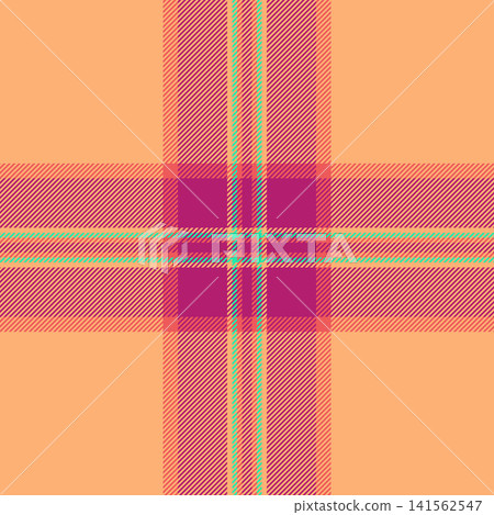 Stitch pattern check vector, 2026 tartan textile texture. Fashion seamless fabric plaid background in orange and pink colors. Stitch pattern check vector, 2026 tartan textile texture. Fashion seamless fabric plaid background in orange and pink colors. 141562547