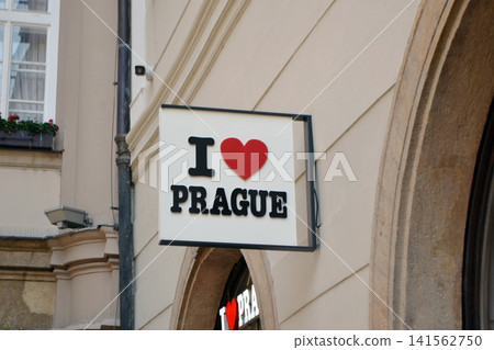 I heart Prague street sign mounted on beige wall for tourism souvenir background and travel banner design I heart Prague street sign mounted on beige wall for tourism souvenir background and travel banner design 141562750