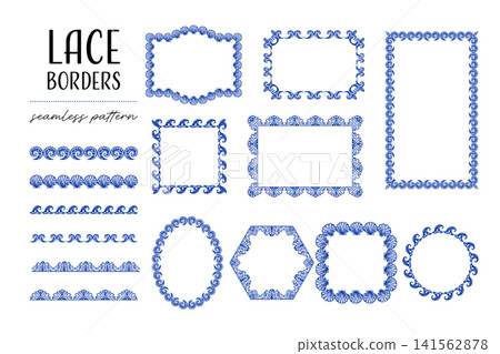 Blue coral shell lace set creates marine border frame ocean patterns Blue coral shell lace set creates marine border frame ocean patterns 141562878