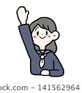 女學生舉手發言的插圖 | 手繪，教室，國中/高中學生 141562964