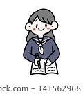 女學生在筆記本上學習的插圖 | 手繪，學習，貼紙風格 141562968