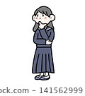 一位女學生手托下巴，陷入沉思的插圖 | 手繪，憂鬱的中學生/高中生 141562999