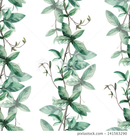 A seamless pattern with vertical vine branches. Ideal for textiles, wallpaper, decor, packaging, printing, fabric printing, and creating a romantic atmosphere. 141563290