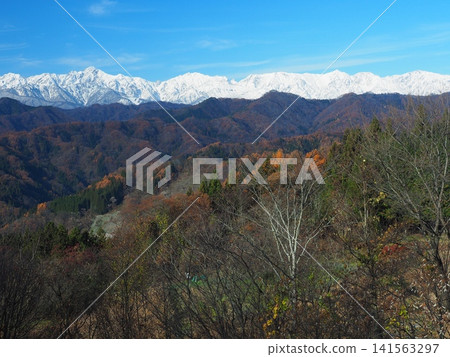 The snow-covered Northern Alps as seen from the Alps Observation Plaza in Ogawa Village, Shinshu. The snow-covered Northern Alps as seen from the Alps Observation Plaza in Ogawa Village, Shinshu. 141563297