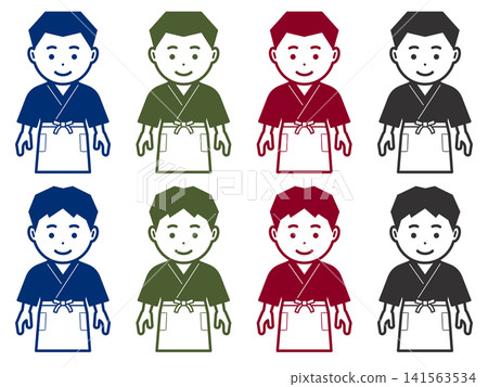 [Solid Color] Icon of a man in a samue (traditional Japanese work clothing) and apron with his arms down. 141563534