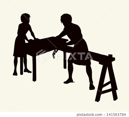 Vector drawing. Father and son working togather Vector drawing. Father and son working togather 141563784