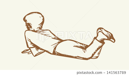 Vector drawing. Boy on the floor Vector drawing. Boy on the floor 141563789