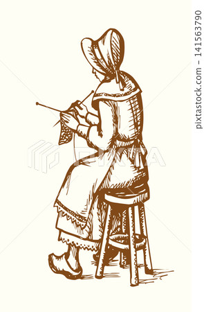 Vector drawing. A knitting woman Vector drawing. A knitting woman 141563790