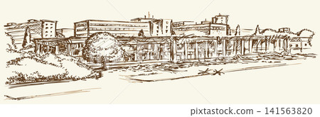 Vector illustration of a building destroyed by an explosion. Vector illustration of a building destroyed by an explosion. 141563820