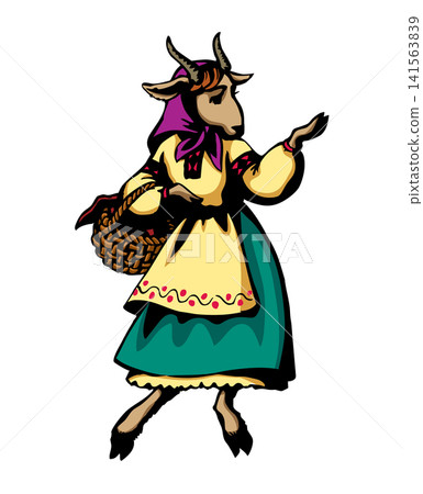 A goat walking by the road. Vector illustration A goat walking by the road. Vector illustration 141563839