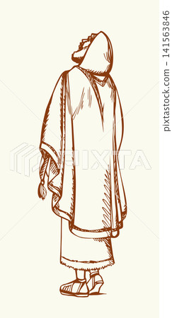 Vector drawing. Jewish man praying God 141563846