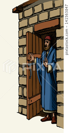 Vector drawing. Man at the door Vector drawing. Man at the door 141563847