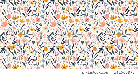 Hand drawn naive abstract floral pattern. Cute collage pattern. Fashionable template for design Hand drawn naive abstract floral pattern. Cute collage pattern. Fashionable template for design 141563873
