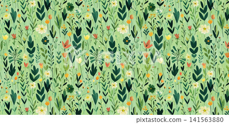 Seamless pattern with flowers and plants. seamless floral pattern with spring flowers. Lovely floral background in sweet colors Seamless pattern with flowers and plants. seamless floral pattern with spring flowers. Lovely floral background in sweet colors 141563880
