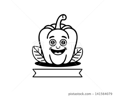 A simple black and white line art illustration of a happy bell pepper vector illustration. A simple black and white line art illustration of a happy bell pepper vector illustration. 141564079