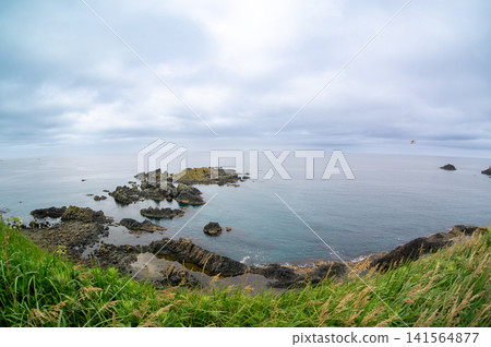 The crystal-clear sea and cliff scenery of Sukai Cape on Rebun Island. The crystal-clear sea and cliff scenery of Sukai Cape on Rebun Island. 141564877