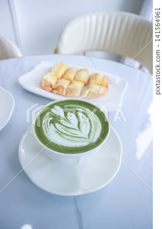 green tea or matcha green tea, milk green tea or matcha latte or matcha green tea latte and toast green tea or matcha green tea, milk green tea or matcha latte or matcha green tea latte and toast 141564961