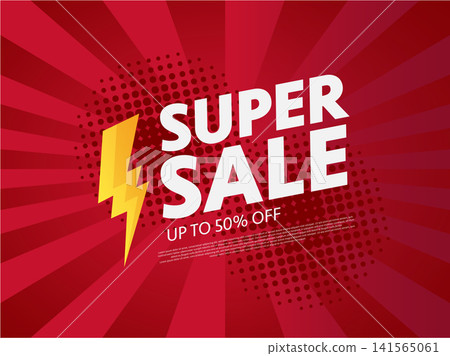 red and yellow super sale background on white background 141565061