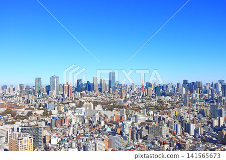 東京港區、東京城市景觀與東京鐵塔風景 141565673