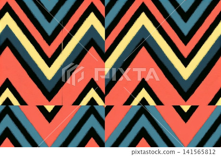 Colorful zigzag seamless pattern with bold chevron stripes on a dark background. Colorful zigzag seamless pattern with bold chevron stripes on a dark background. 141565812