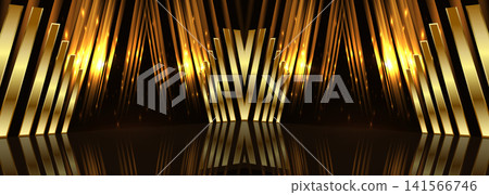 Award ceremony wide abstract luxury banner with golden shapes and light rays. Award ceremony wide abstract luxury banner with golden shapes and light rays. 141566746