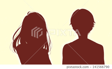 男女並肩而立,剪影 男女並肩而立,剪影 141566790
