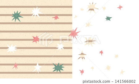 On beige paper, a frame with cutout star confetti, scattered flat patterns, and lines. Pastel stars in a vector background for a poster. Festive paper texture with a cute border design On beige paper, a frame with cutout star confetti, scattered flat patterns, and lines. Pastel stars in a vector background for a poster. Festive paper texture with a cute border design 141566802