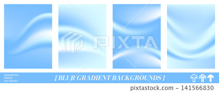 Wave gradient posters with broad aqua curves. Blue and white transitions with wave a soft watery glow across the gradient. Vertical vector collection for modern poster design Wave gradient posters with broad aqua curves. Blue and white transitions with wave a soft watery glow across the gradient. Vertical vector collection for modern poster design 141566830