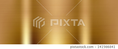 Brushed gold metal texture with folded brass gradient background. Shiny bronze foil wall with polished light reflection and copper sheen. Luxury gold vector backdrop of brass material for presentation 141566841