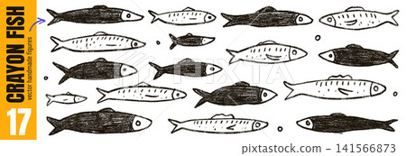 Fish charcoal doodle for magazine layout and summer poster. Hand drawn anchovy sketch with bold charcoal sardine outline and collage mood. Vector fish set with naive ocean silhouette isolated on white Fish charcoal doodle for magazine layout and summer poster. Hand drawn anchovy sketch with bold charcoal sardine outline and collage mood. Vector fish set with naive ocean silhouette isolated on white 141566873