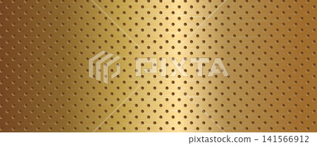 Metal perforated sheet with dense micro holes and subtle shine. Dark bronze fades into a pale center across the metal surface. Realistic vector perforated mesh backdrop for poster design or promo Metal perforated sheet with dense micro holes and subtle shine. Dark bronze fades into a pale center across the metal surface. Realistic vector perforated mesh backdrop for poster design or promo 141566912