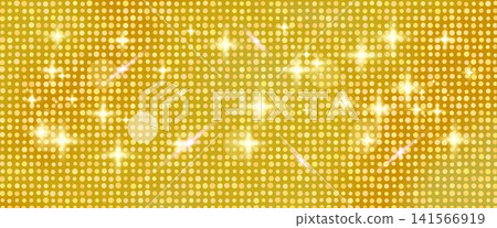 Gold texture made from circular tiles with scattered stars and light streaks. Warm gold radiance gives the dotted texture a polished metallic glow. Sparkling vector backdrop for event banner design Gold texture made from circular tiles with scattered stars and light streaks. Warm gold radiance gives the dotted texture a polished metallic glow. Sparkling vector backdrop for event banner design 141566919