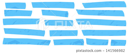 Paper tape strips form a scrapbook set of blue rectangles. Crumpled washi pieces show a fine grid and geometric collage texture. Vector paper tape elements for stationery layout or scrapbook design Paper tape strips form a scrapbook set of blue rectangles. Crumpled washi pieces show a fine grid and geometric collage texture. Vector paper tape elements for stationery layout or scrapbook design 141566982