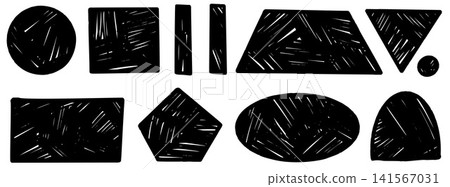 Bold charcoal geometric shape figures with carved paint and linocut texture. Hand drawn black shapes with organic form for poster print. Vector set of charcoal lino and stencil arch elements isolated Bold charcoal geometric shape figures with carved paint and linocut texture. Hand drawn black shapes with organic form for poster print. Vector set of charcoal lino and stencil arch elements isolated 141567031