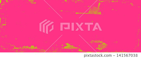Grunge scratch backdrop texture with distress noise background dirty grain and effect. Pink and lime green dusty layer with rough scratched marks. Vector grungy worn backdrop for neon poster 141567038