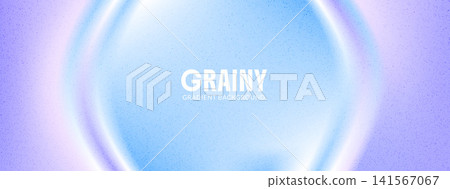 Pastel gradient and vivid grain form circular waves in blue and lilac. Luminous gradient blends through grain with neon haze and rounded depth. Dreamy vector backdrop for technology poster design 141567067
