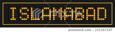 Orange color led banner in word islamabad on black background Orange color led banner in word islamabad on black background 141567197