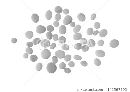 Collection of smooth white pebbles isolated on white background Collection of smooth white pebbles isolated on white background 141567293
