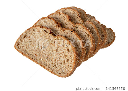 Sliced whole wheat bread with sunflower seeds isolated on white background Sliced whole wheat bread with sunflower seeds isolated on white background 141567358
