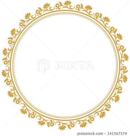 Elegant Gold Decorative Round Border Clipart Illustration with Delicate Geometric Ornament Design for Luxury Wedding Invitation, Monogram Frame, Logo Design, Scrapbooking, and Card Making 141567374
