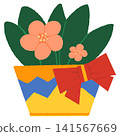 flower in a pot with ribbon flower in a pot with ribbon 141567669