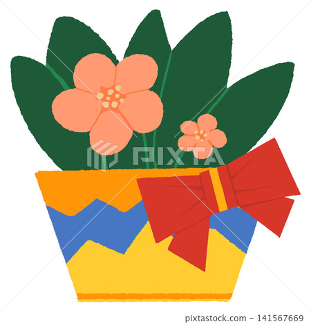 flower in a pot with ribbon flower in a pot with ribbon 141567669