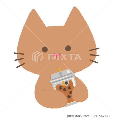 cute brom cat with bubble tea 141567672