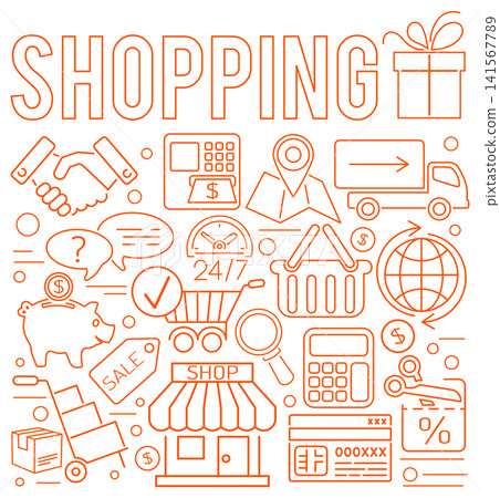Online Shopping Thin Lines Web Icon Concept Online Shopping Thin Lines Web Icon Concept 141567789