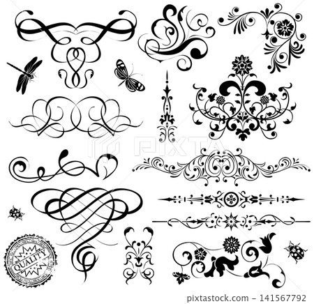 Calligraphic and floral element Calligraphic and floral element 141567792