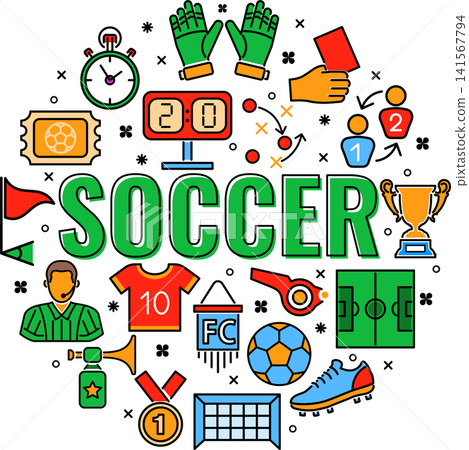 Soccer Banner with Line Icon Soccer Banner with Line Icon 141567794