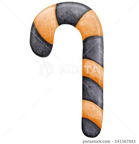 Watercolor Halloween Candy Cane Sweet Treat Clipart Illustration for Spooky Party Decor, Trick or Treat Invitation, Scrapbooking, Sticker Design, and Festive Crafts 141567883